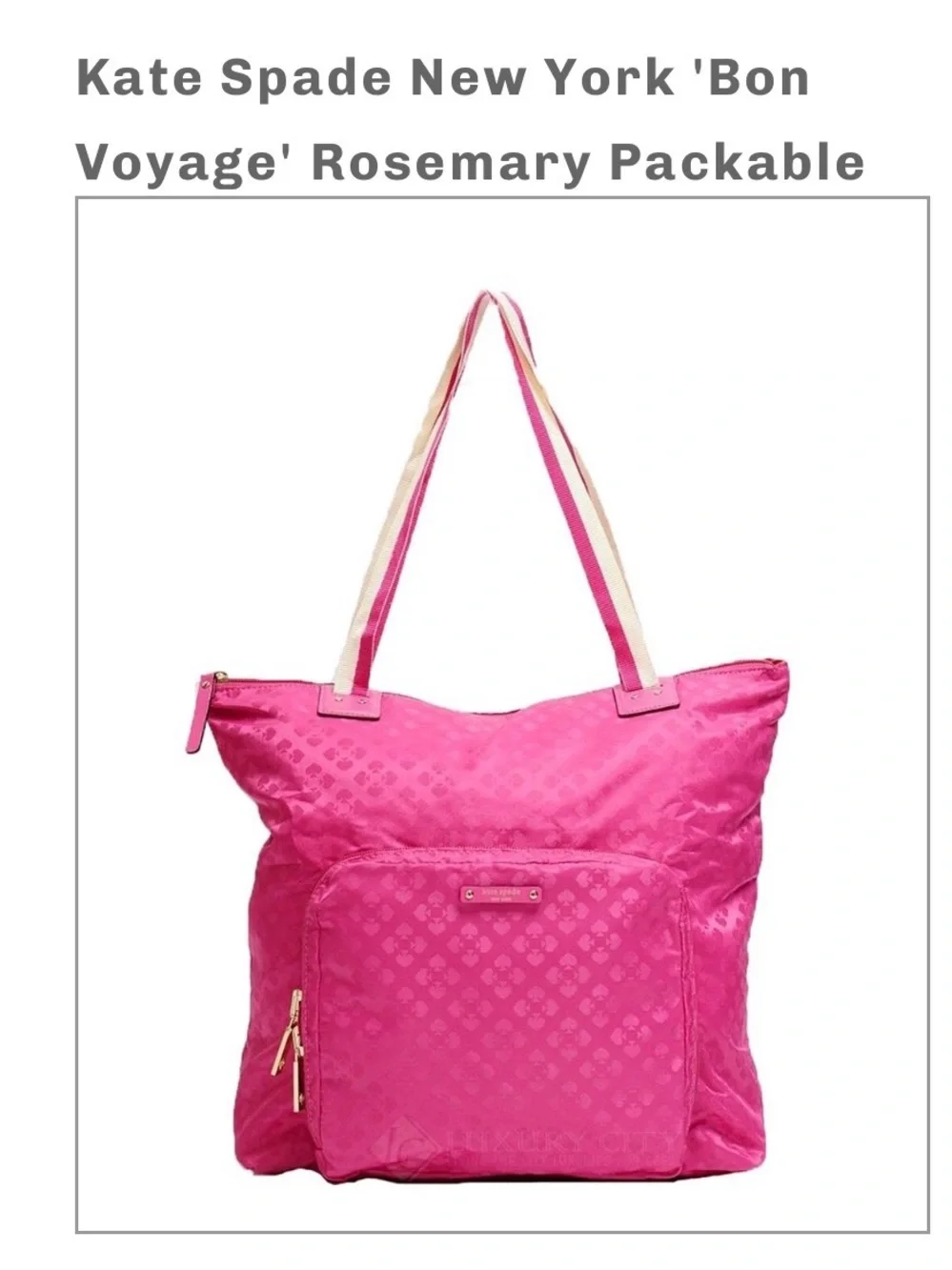 kate spade Hot Pink Packable Tote with Cream-Trim Straps NWOT